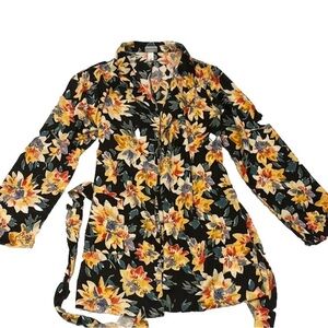 #409 Ava&Viv floral jacket open front pockets missing belt